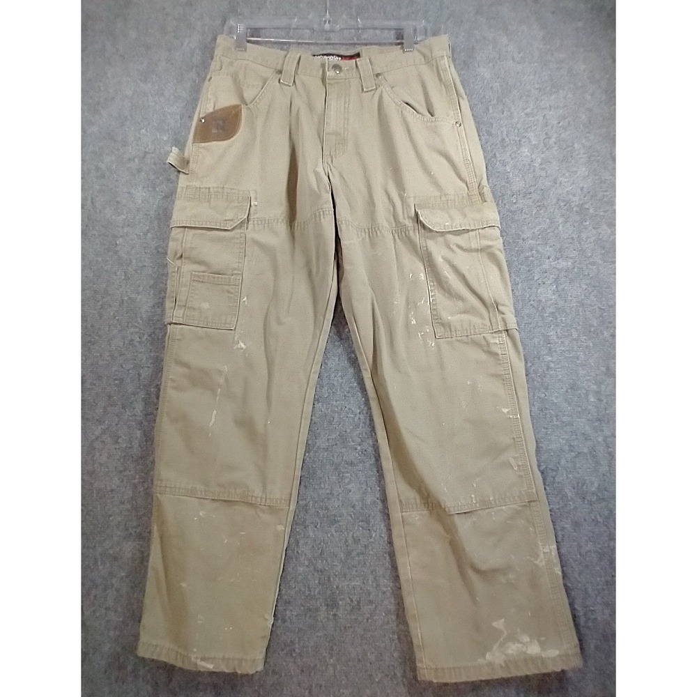 Wrangler Riggs Workwear Cargo Pants Mens 32x30 Tan Ripstop Carpenter Distressed
